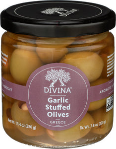 Divina - Olive Green Athos Stuffed Garlic, 7.7 Oz | Pack of 6
