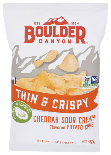 Boulder Canyon - Thin Avocado Oil Cheddar Sour Cream Chips, 6 Oz | Pack of 12