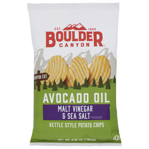 Boulder Canyon - Avocado Oil Malt Vinegar & Sea Salt Potato Chips, 5.25 Oz | Pack of 12