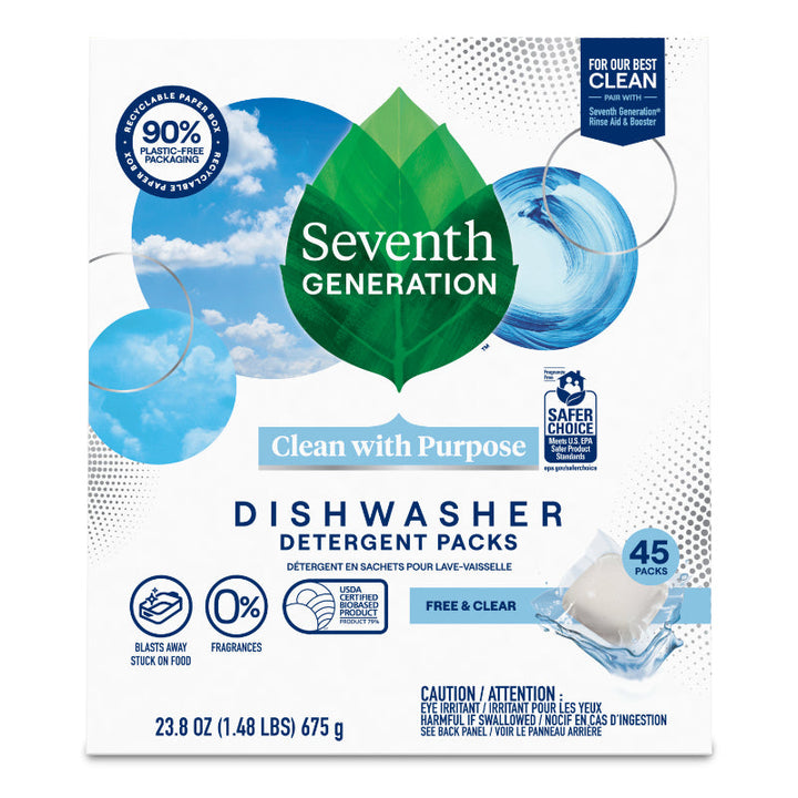 Seventh Generation - Free & Clear Dishwasher Detergent Packs, 45 Pc (Pack of 5)