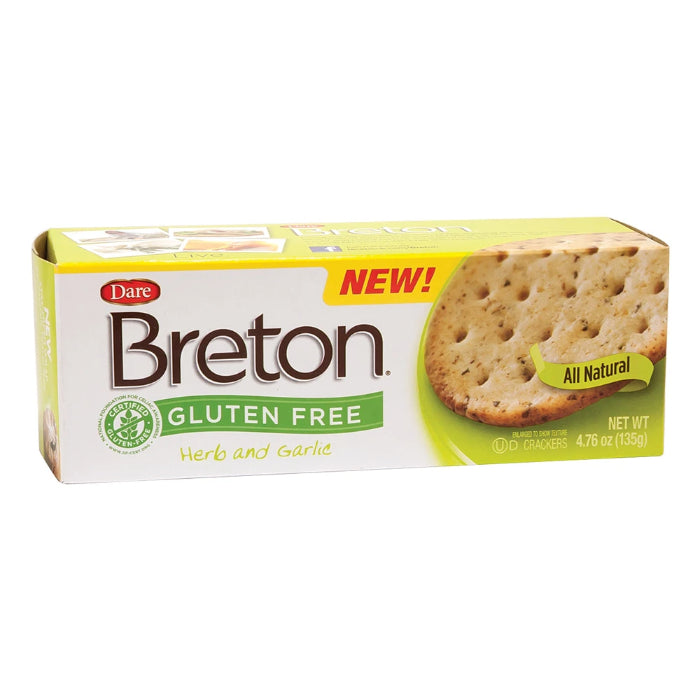 Dare - Breton Crackers, Gluten Free Herb and Garlic, 4.76 oz | Pack of 6