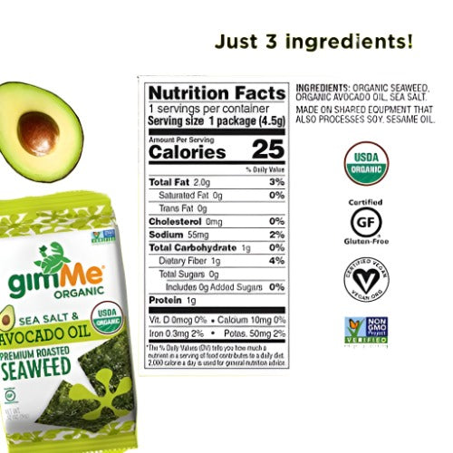Gimme - Seaweed Sea Salt & Avocado Oil Organic, 0.95 Oz | Pack Of 8