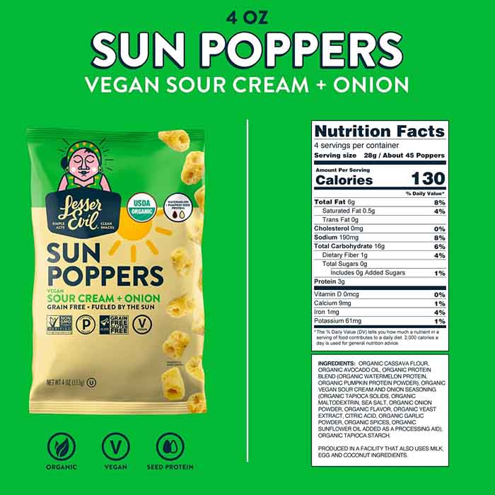 Lesser Evil - Sun Poppers Sour Cream & Onion, 4oz | Pack of 9