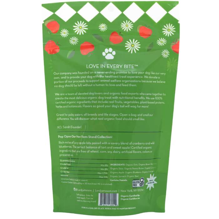 Lord Jameson - Organic Farm Stand Dog Treats, 6oz | Apple Pops  
 back   