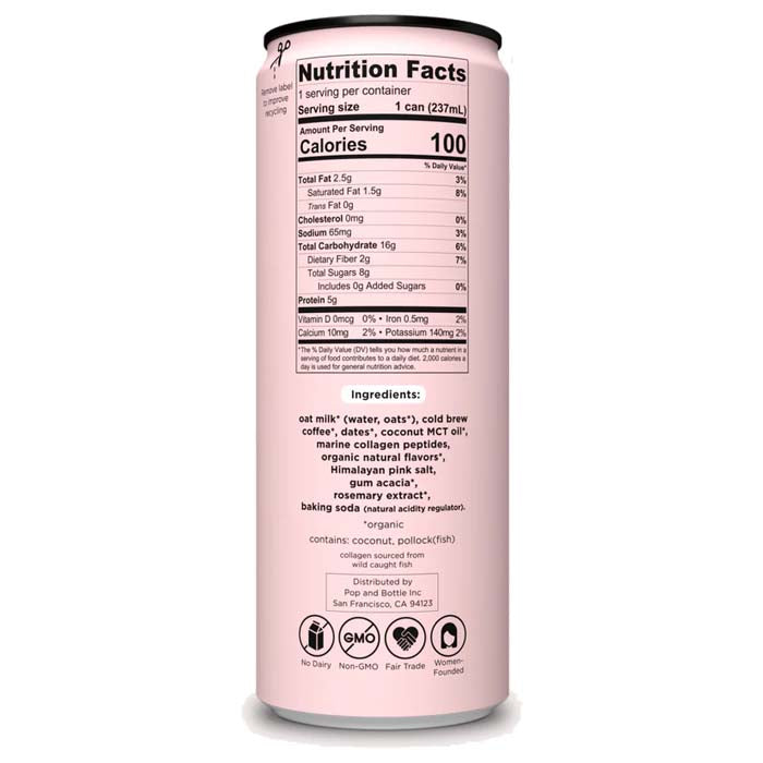 Pop And Bottle - Oat Latte - Vanilla, 8fo (Pack of 12)