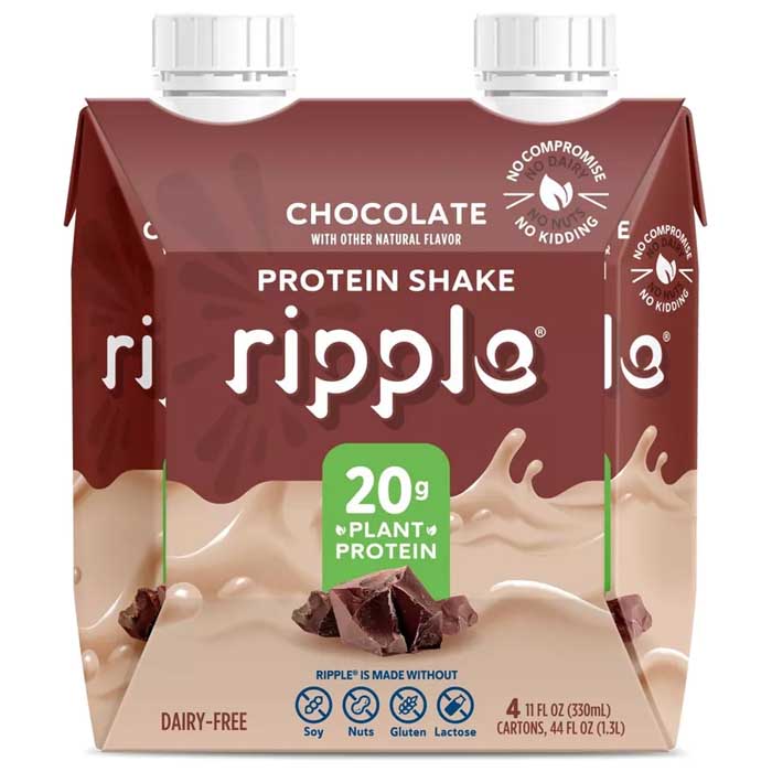 Ripple - Plant Protein Ready to Drink, Chocolate, 44 Fl Oz (4-Pack) | Pack of 6