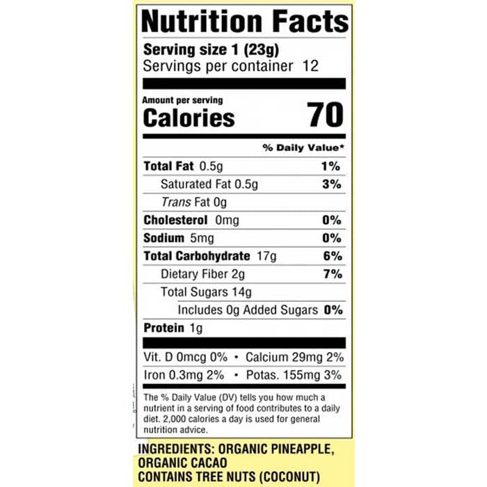 Solely - Pineapple Drizzled With 100% Cacao Organic Fruit Jerky, 0.8 oz - Back