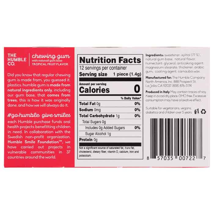 The Humble Co - Chewing Gum Tropical Fruit, 12pieces | Pack of 12