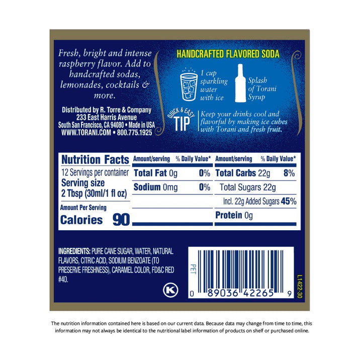 Torani Sugar-Free Raspberry Syrup 12.7 Fo - Pack Of 4