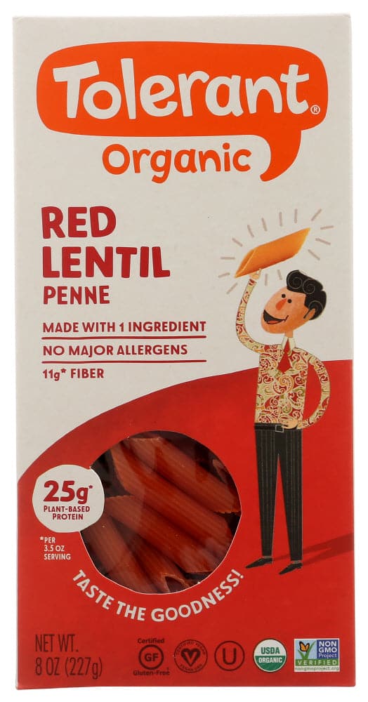 Tolerant Organic Red Lentil Penne 8 Oz
 | Pack of 6 - Plan-txs