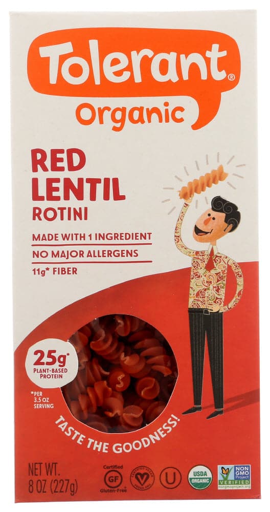 Tolerant Organic Red Lentil Rotini 8 Oz | Pack of 6 - Plan-txs
