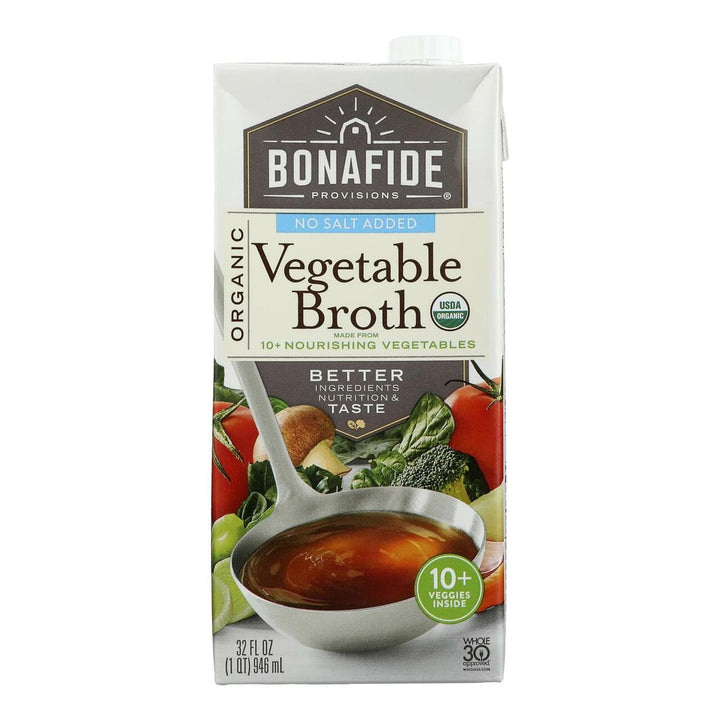 Bonafide Provisions - Broth Vegetable No Salt, 32 OZ
 | Pack of 6 - Plan-txs