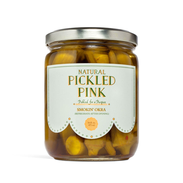 Pickled Pink Smokin Okra, 16 oz | Pack of 6 - Plan-txs