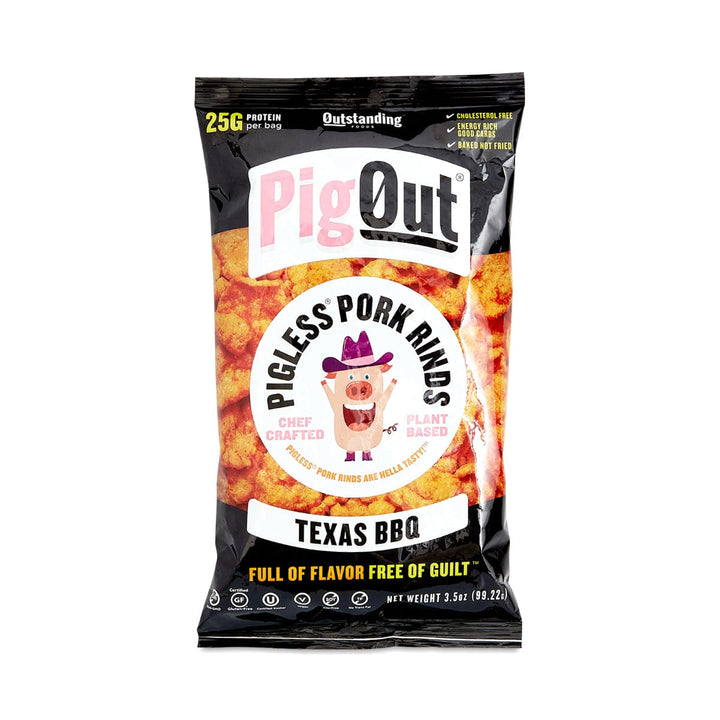 Pigout Vegan Pork Rind Texas Bbq, 3.5 oz
 | Pack of 12 - Plan-txs