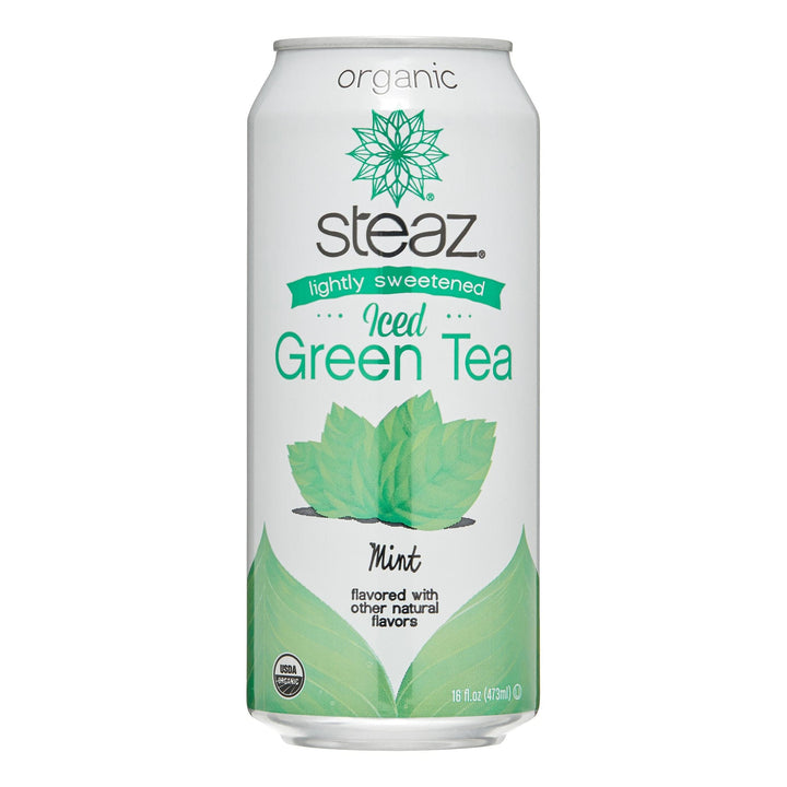 Steaz Organic Lightly Sweetened Iced Green Tea with Mint, 16 oz | Pack of 12 - Plan-txs
