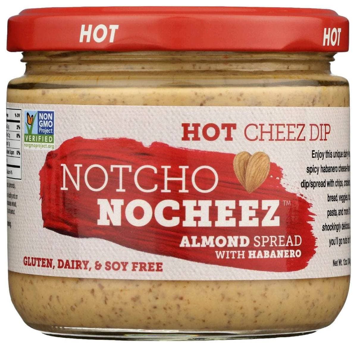 Notcho Nocheez Almond Spread with Habanero Hot Cheese Dip 12 Oz
 | Pack of 6 - Plan-txs