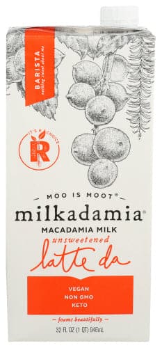 Milkadamia Macadamia Milk, Unsweetened Latte Da Barista Blend, 32 Fl Oz
 | Pack of 6 - Plan-txs