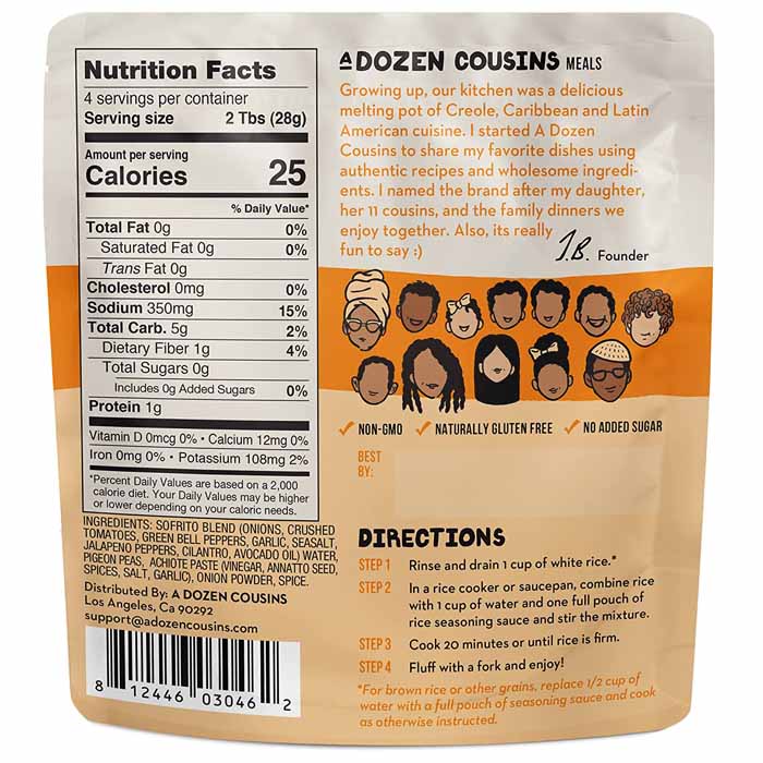 A Dozen Cousins - Rice Seasoning Sauce - Arroz Con Gandules, 4oz - back