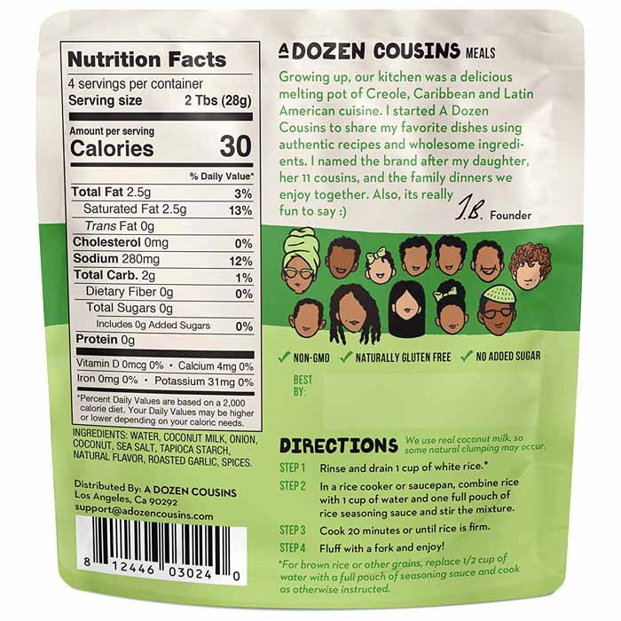 A Dozen Cousins - Rice Seasoning Sauce - back Caribbean Coconut Rice, 4oz - bac