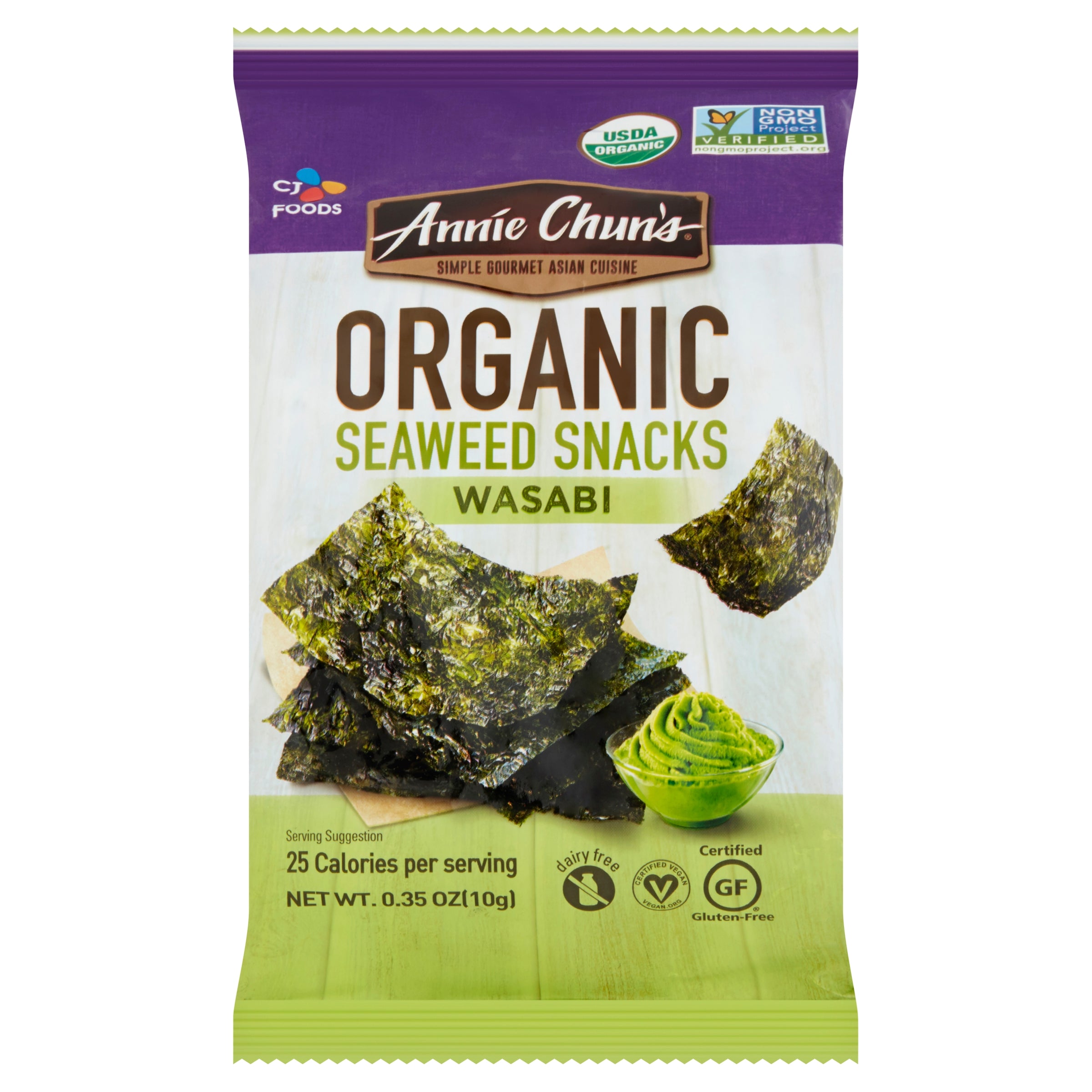 Annie Chun's Organic Wasabi Seaweed Snacks, 0.35 oz
 | Pack of 12 - Plan-txs
