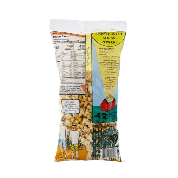 BjornQorn - Sun-Popped Corn spicy, 3oz - back