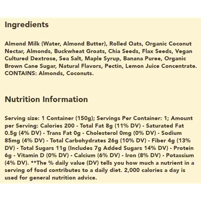 Brekki - Banana Maple Brown Sugar Overnight Oats, 5.3oz - Back