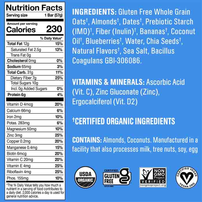 Core Foods - Bar - Blueberry Banana Almond, 2oz - back