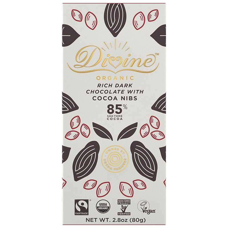 Divine Rich Dark Chocolate with Cocoa Nibs - 2.8 oz
 | Pack of 10 - Plan-txs