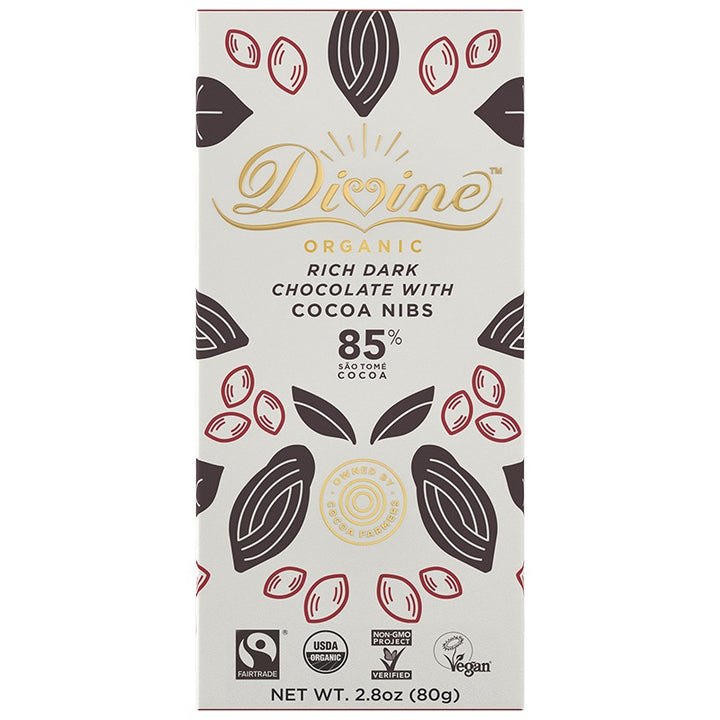 Divine Rich Dark Chocolate with Cocoa Nibs - 2.8 oz | Pack of 10 - Plan-txs