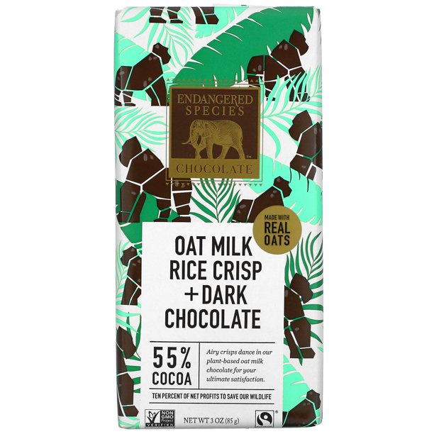 Endangered Species Bar Oat Milk Dark chocolate Rice Crips, 3 oz | Pack of 12 - Plan-txs