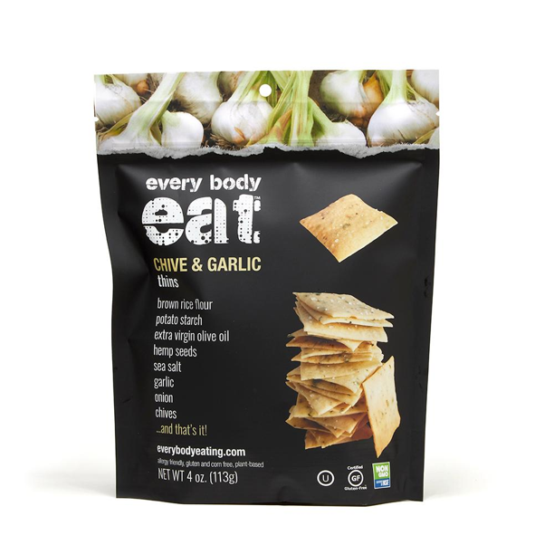 Every Body Eat - Thins Chive & Garlic Crackers, 4oz | Pack of 6 - Plan-txs