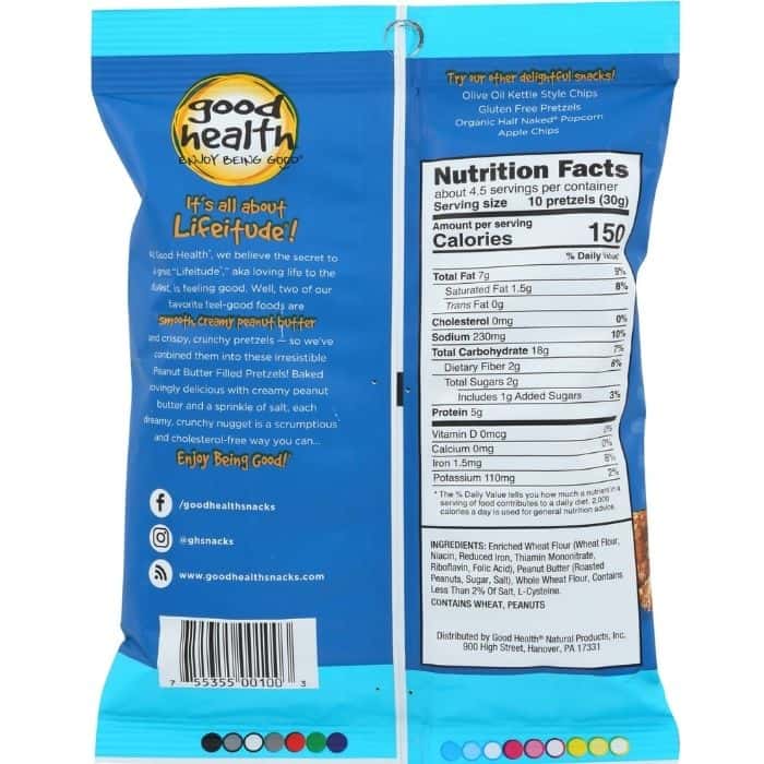 Good Health - Peanut Butter Filled Pretzels, Salted - back