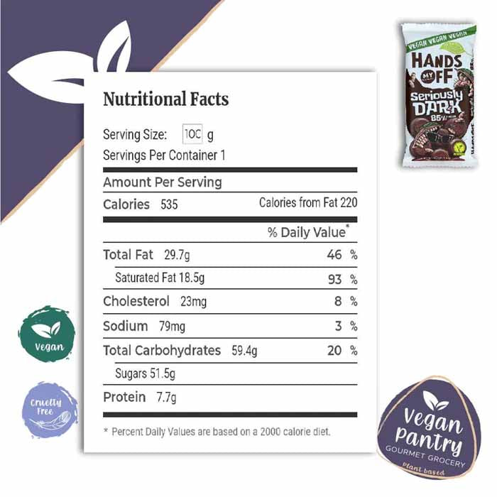 Hands Off My Chocolate - Vegan - Seriously Dark Chocolate Bar, 3.5oz - BACK