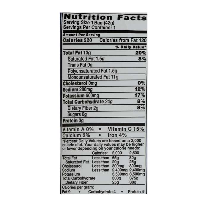 Kettle Brand - Potato Chips Seasalt & Vinegar, 1.5oz - nutrition facts
