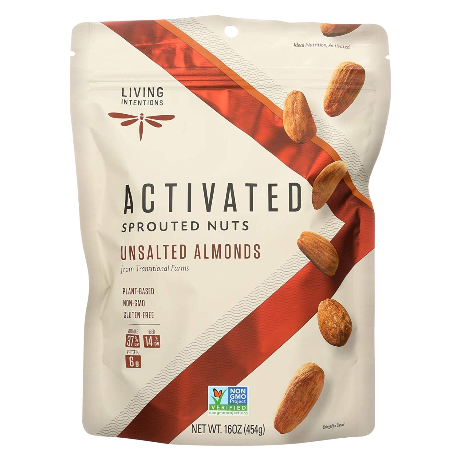 Living Intentions Sprouted Almonds Unsalted, 16 oz
 | Pack of 4 - Plan-txs