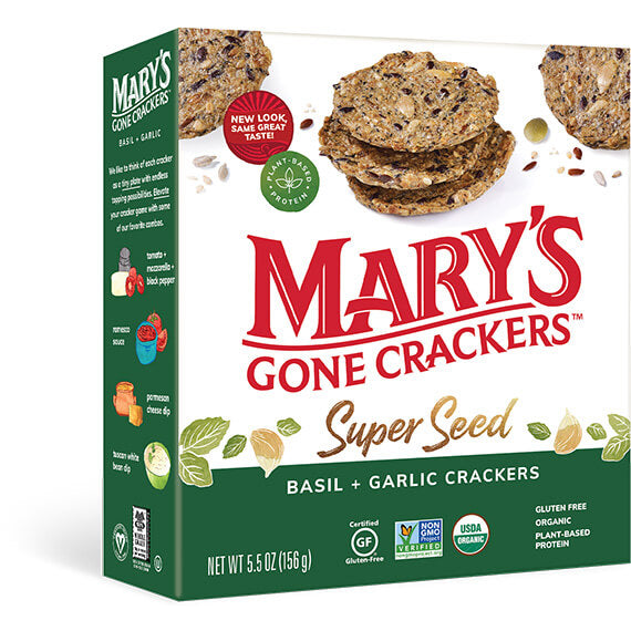 Mary's Gone Crackers - Super Seed Basil & Garlic Crackers, 5.5oz | Pack of 6 - Plan-txs