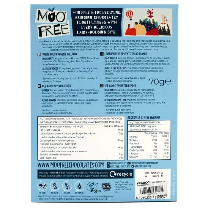 Moo Free - White Chocolate Advent Calendar, 70g - back