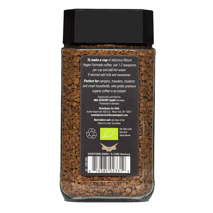 Mount Hagan - Organic Freeze Dried Instant Coffee Jar Regular, 3.53 oz - back