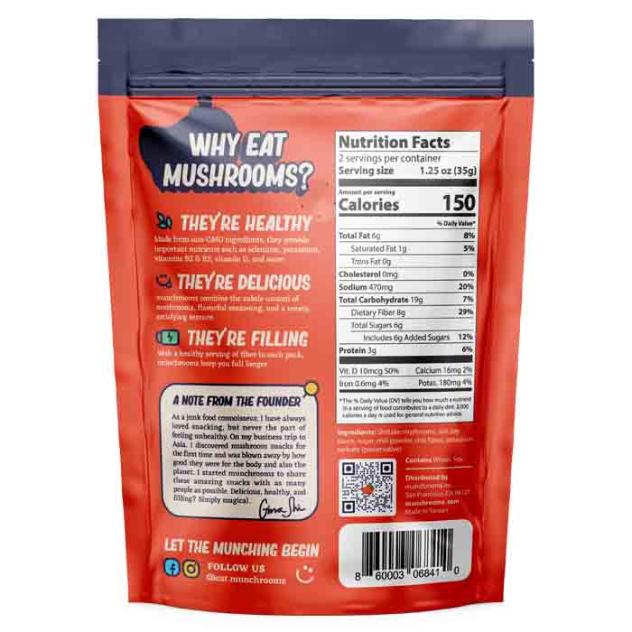 Munchrooms - Mushroom Jerky - Hot + Spicy Chili Pepper, 2.5oz - back