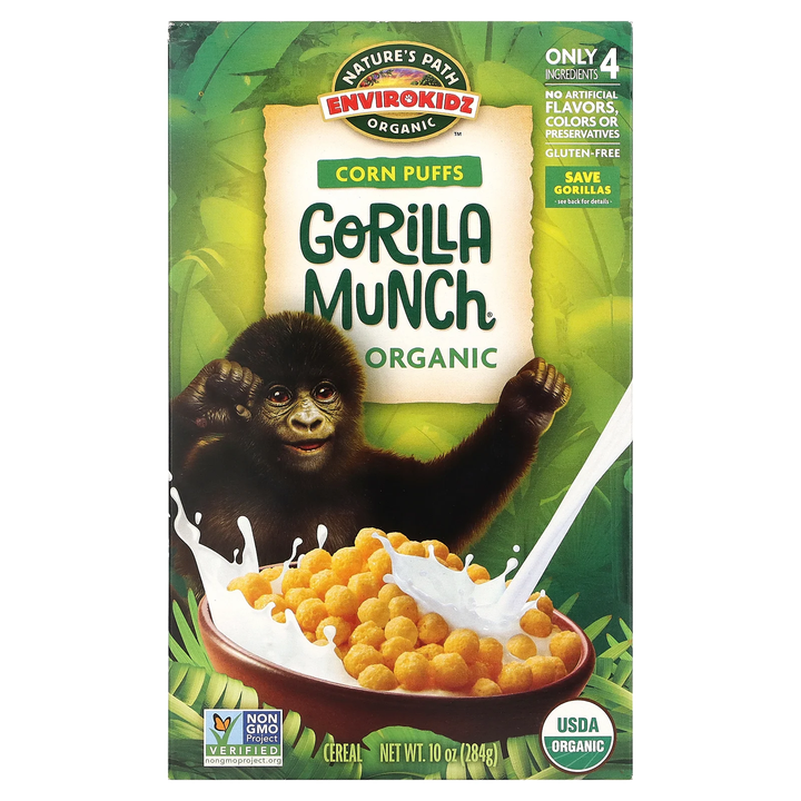 Nature's Path, EnviroKidz, Organic Corn Puffs Gorilla Munch Cereal, 10 oz | Pack of 12 - Plan-txs