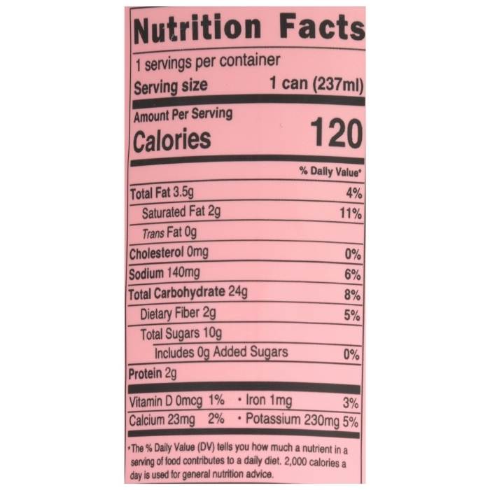 Pop and Bottle - Caramel Cold Brew Oat Milk Latte, 8oz - nutrition facts