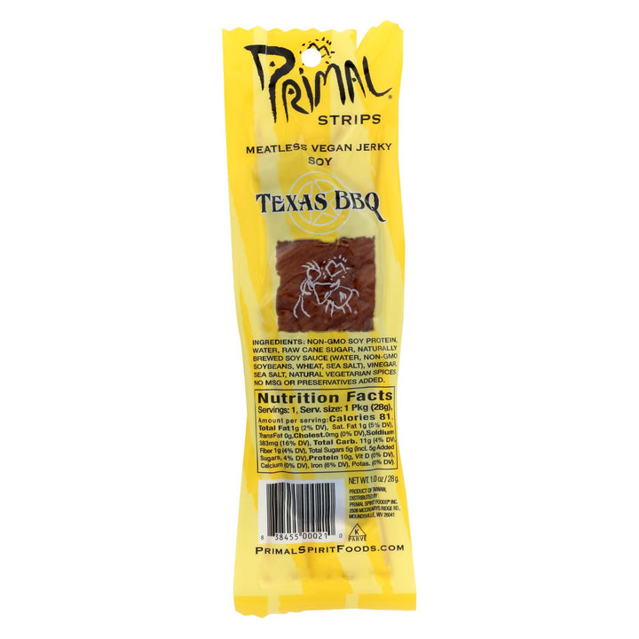 Primal Strips - Jerky Strips - Soya Texas BBQ, 1oz | Pack of 24 - Plan-txs