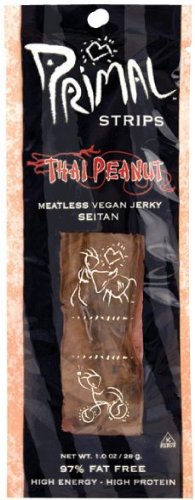 Primal Strips - Vegan Jerky - Meatless - Seitan - Thai Peanut - 1 Oz | Pack of 24 - Plan-txs