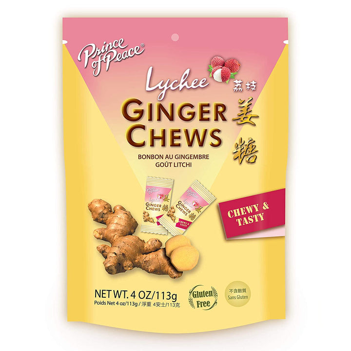 Prince Of Peace Ginger Candy Chews with Lychee, 4 oz | Pack of 12 - Plan-txs