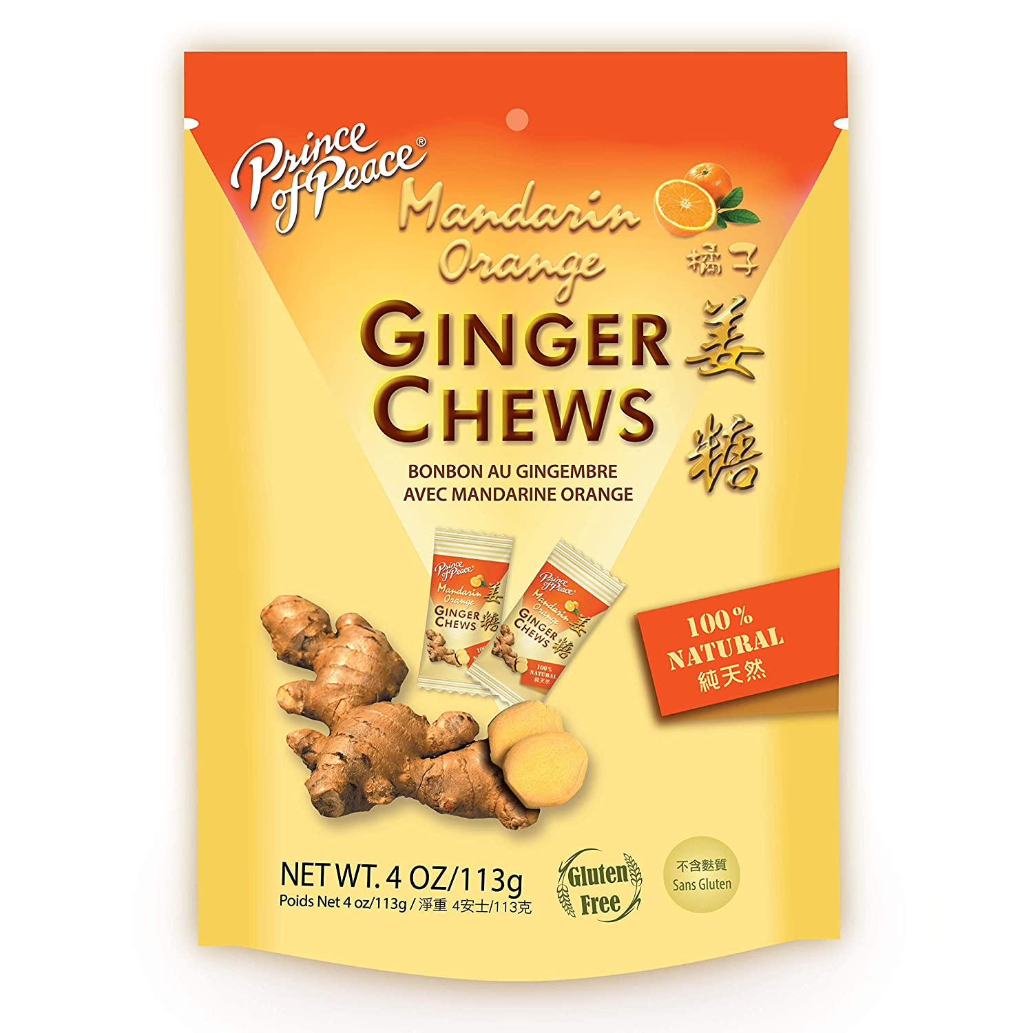 Prince Of Peace Ginger Candy Chews with Mandarin Orange, 4 oz
 | Pack of 12 - Plan-txs