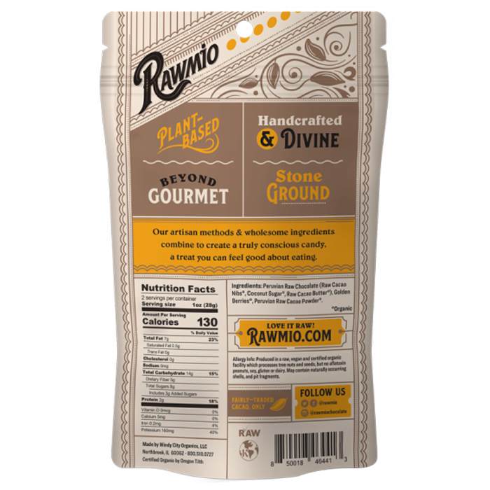 Rawmio - Chocolate Covered Golden Berries , 2 oz - back