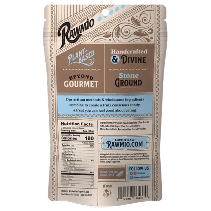 Rawmio - Chocolate Covered Macadamia Nuts, 2oz - back