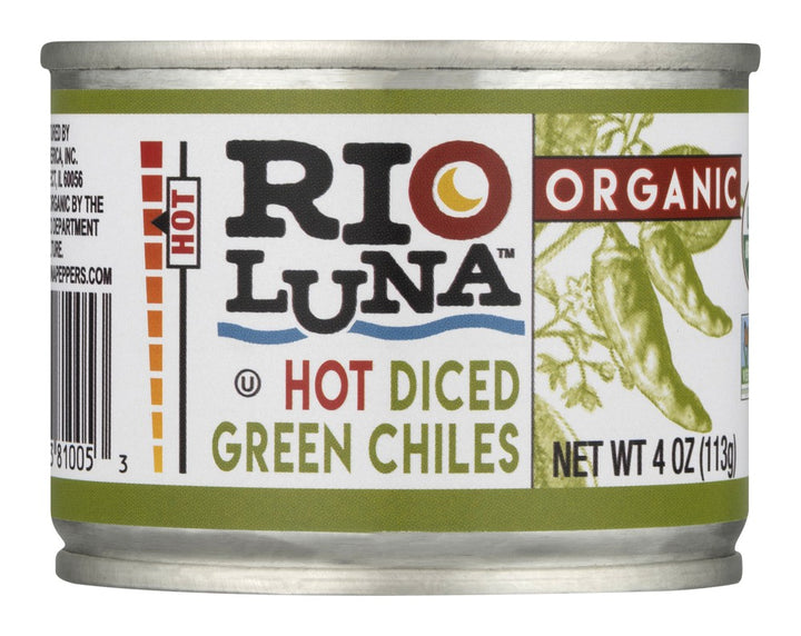 Rio Luna Organic Hot Diced Green Chiles, 4 oz | Pack of 12 - Plan-txs
