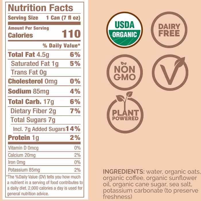 Rise Nitro Cold Brew Coffee - Oat Milk Latte, 7 oz - Nutrition 