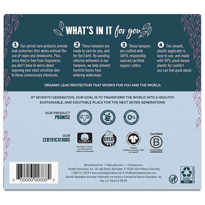 Seventh Generation - Organic Super Tampons with Applicator, 18 Pack - back